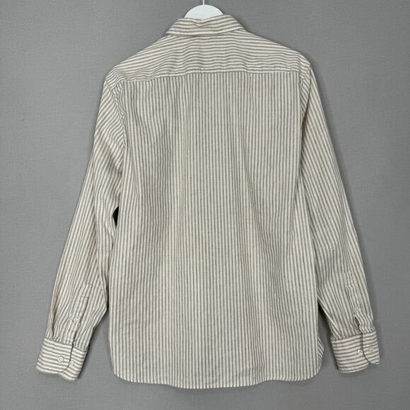BOSS Shirt Mens Large White Striped Slim Fit Linen Blend Button Up Prep Nautical - Picture 6 of 16